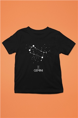 İkizler Burcu Baskılı Unisex Siyah Çocuk Tişört - Tshirt
