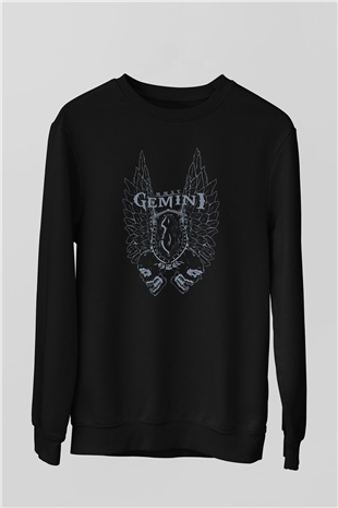 İkizler Burcu Baskılı Unisex Siyah Sweatshirt