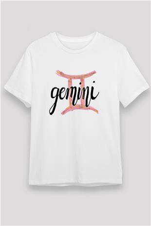 İkizler Burcu Unisex Baskılı Beyaz Tişört - Tshirt