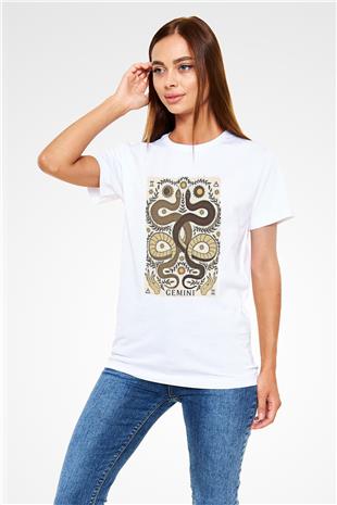 İkizler Burcu Unisex Baskılı Beyaz Tişört - Tshirt