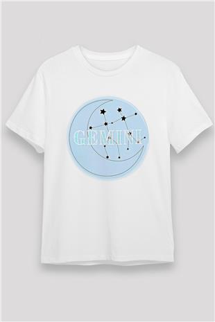 İkizler Burcu Unisex Baskılı Beyaz Tişört - Tshirt
