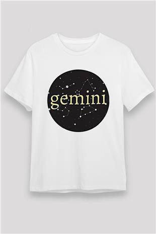İkizler Burcu Unisex Baskılı Beyaz Tişört - Tshirt