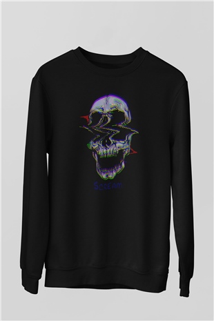 İlizyon Kurukafa Baskılı Siyah Unisex  Sweatshirt