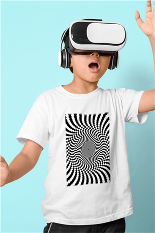 Illüzyon Baskılı Beyaz Unisex Çocuk Tişört