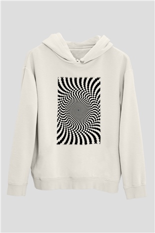 Illüzyon Beyaz Unisex Kapşonlu Sweatshirt
