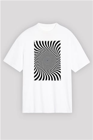 Illüzyon Beyaz Unisex Oversize Tişört T-Shirt