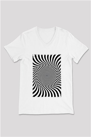 Illüzyon Beyaz Unisex V Yaka Tişört T-Shirt