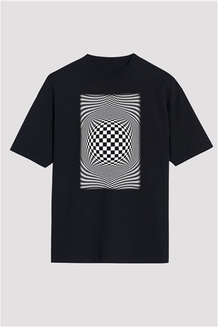 Illüzyon Siyah Unisex Oversize Tişört T-Shirt