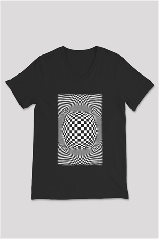 Illüzyon Siyah Unisex V Yaka Tişört T-Shirt