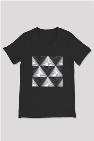 Illüzyon Siyah Unisex V Yaka Tişört T-Shirt