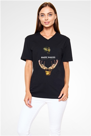 Imagine Dragons Siyah Unisex V Yaka Tişört T-Shirt