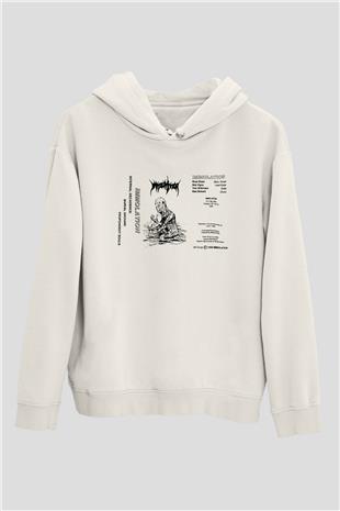 Immolation Baskılı Beyaz Unisex Kapüşonlu Sweatshirt