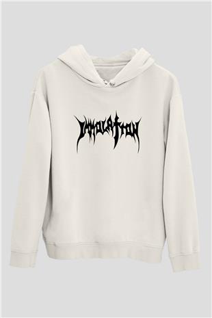Immolation Baskılı Beyaz Unisex Kapüşonlu Sweatshirt