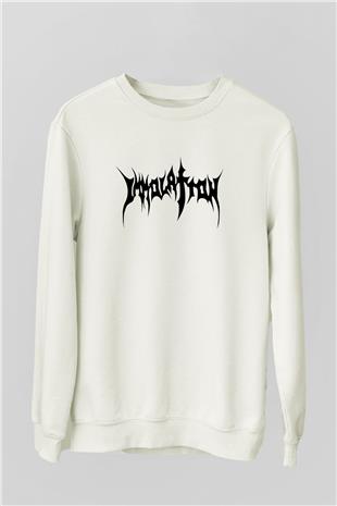 Immolation Baskılı Beyaz Unisex Sweatshirt