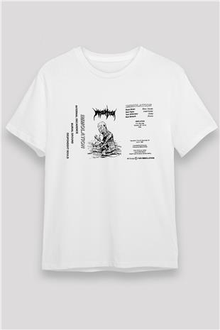 Immolation Baskılı Unisex Beyaz Tişört - Tshirt