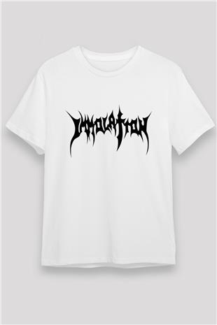Immolation Baskılı Unisex Beyaz Tişört - Tshirt