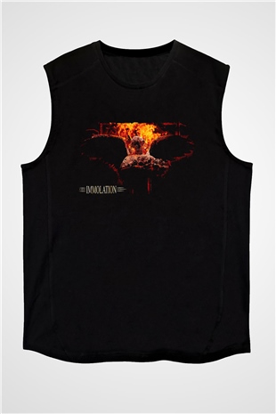 Immolation Baskılı Unisex Siyah Kolsuz Tişört - Tshirt