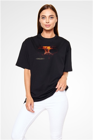 Immolation Baskılı Unisex Siyah Oversize Tişört - Tshirt