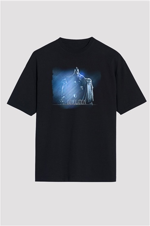 Immolation Baskılı Unisex Siyah Oversize Tişört - Tshirt