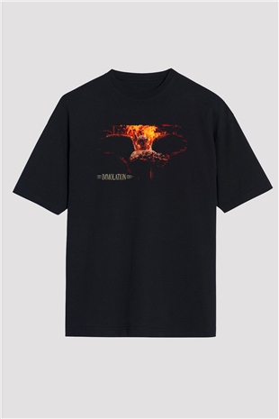 Immolation Baskılı Unisex Siyah Oversize Tişört - Tshirt