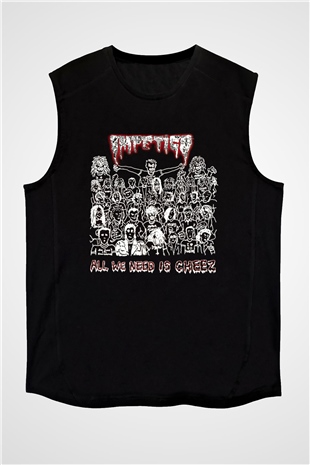 Impetigo Baskılı Unisex Siyah Kolsuz Tişört - Tshirt