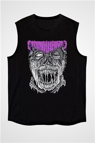 Impetigo Baskılı Unisex Siyah Kolsuz Tişört - Tshirt