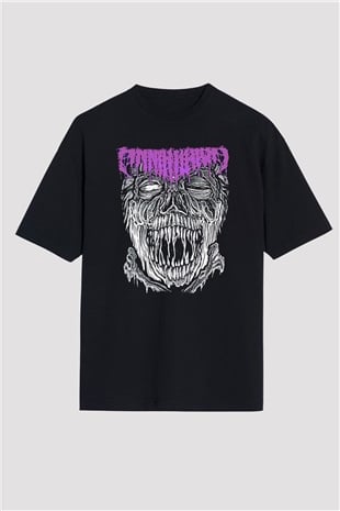 Impetigo Baskılı Unisex Siyah Oversize Tişört - Tshirt