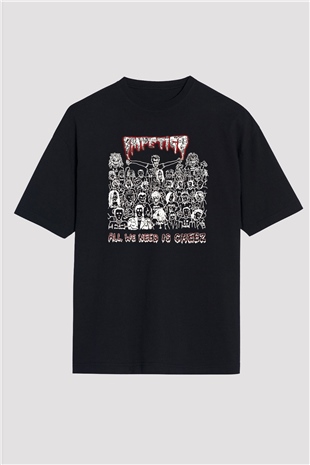 Impetigo Baskılı Unisex Siyah Oversize Tişört - Tshirt