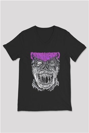 Impetigo Baskılı Unisex Siyah V Yaka Tişört - Tshirt