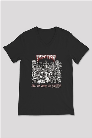 Impetigo Baskılı Unisex Siyah V Yaka Tişört - Tshirt