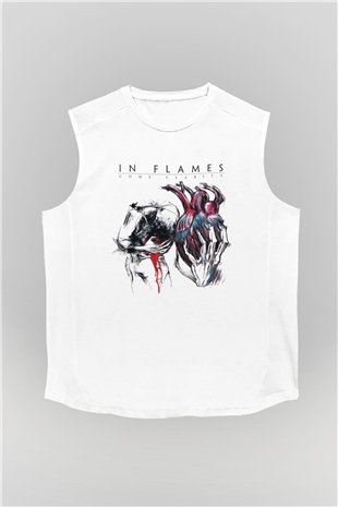In Flames Beyaz Unisex Kolsuz Tişört