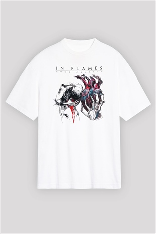 In Flames Beyaz Unisex Oversize Tişört T-Shirt
