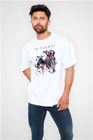 In Flames Beyaz Unisex Oversize Tişört T-Shirt