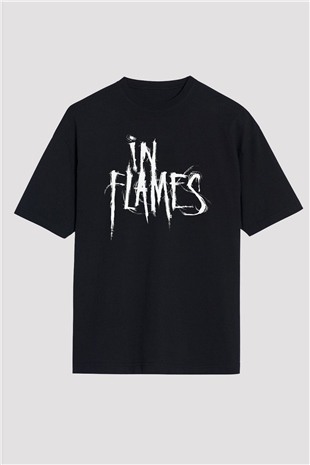 In Flames Siyah Unisex Oversize Tişört T-Shirt