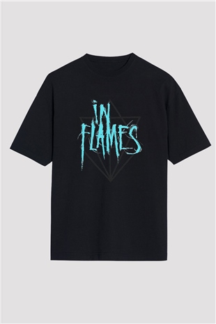 In Flames Siyah Unisex Oversize Tişört T-Shirt