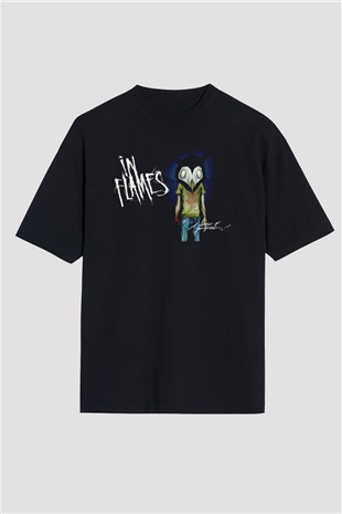 In Flames Siyah Oversize Tişört Oversize T-shirt - TişörtFabrikası