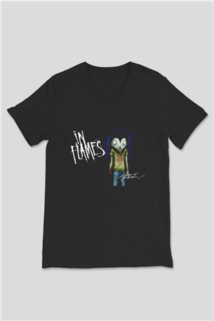 In Flames Siyah Unisex V Yaka Tişört