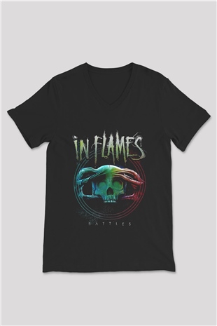 In Flames Siyah Unisex V Yaka Tişört T-Shirt