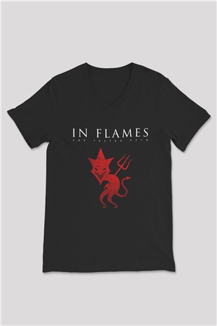 In Flames Siyah Unisex V Yaka Tişört T-Shirt