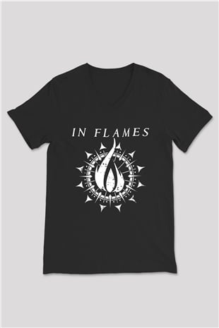 In Flames Siyah Unisex V Yaka Tişört T-Shirt