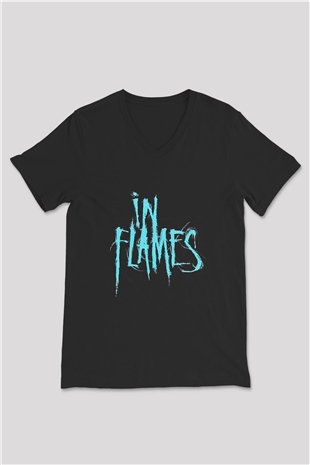 In Flames Siyah Unisex V Yaka Tişört T-Shirt