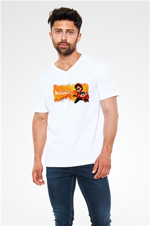 Incredibles (The) Beyaz Unisex V Yaka Tişört