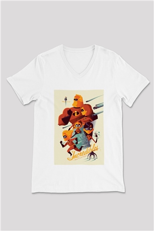 Incredibles (The) Beyaz Unisex V Yaka Tişört T-Shirt