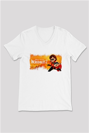 Incredibles (The) Beyaz Unisex V Yaka Tişört
