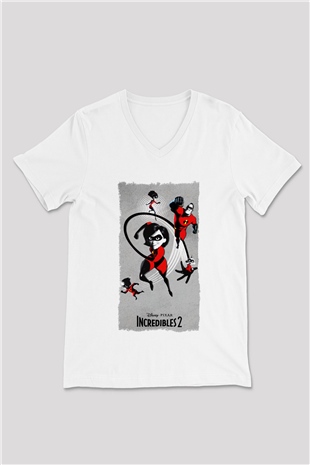 Incredibles (The) Beyaz Unisex V Yaka Tişört