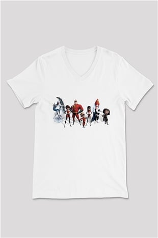 Incredibles (The) Beyaz Unisex V Yaka Tişört