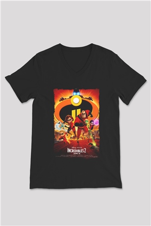 Incredibles (The) Siyah Unisex V Yaka Tişört