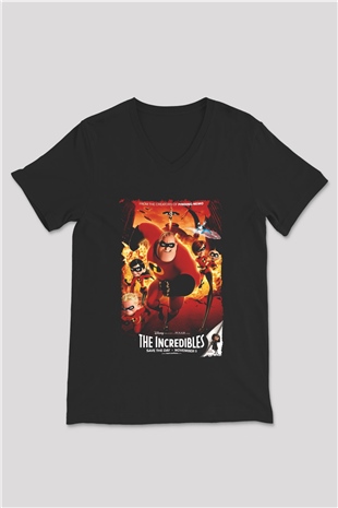 Incredibles (The) Siyah Unisex V Yaka Tişört