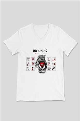 Incubus Beyaz Unisex V Yaka Tişört T-Shirt