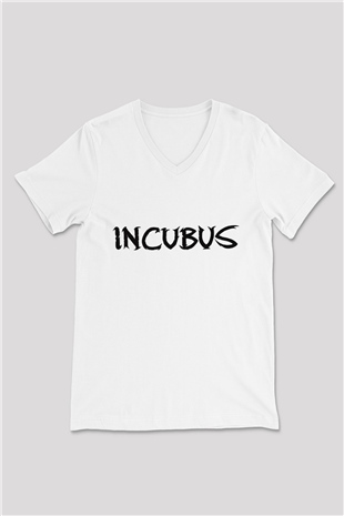 Incubus Beyaz Unisex V Yaka Tişört T-Shirt